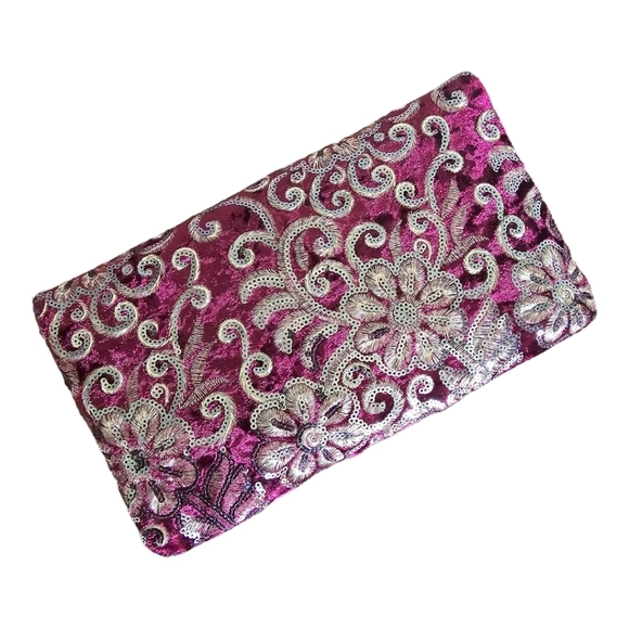 Urban Expressions Crush Velour Wine Embellish Small Wedding Clutch Handb… - Picture 5 of 7